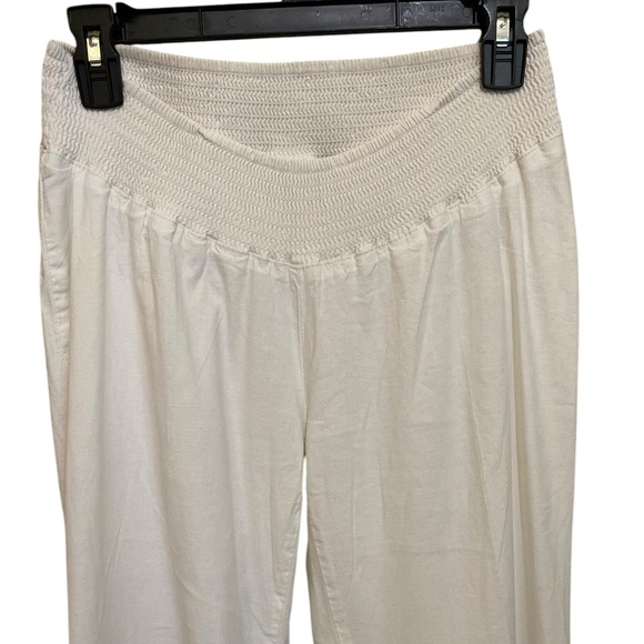 Maternity Pants White Linen Blend Underbelly Smocked Waist Pants Wide Leg SZ S/M - Picture 4 of 12